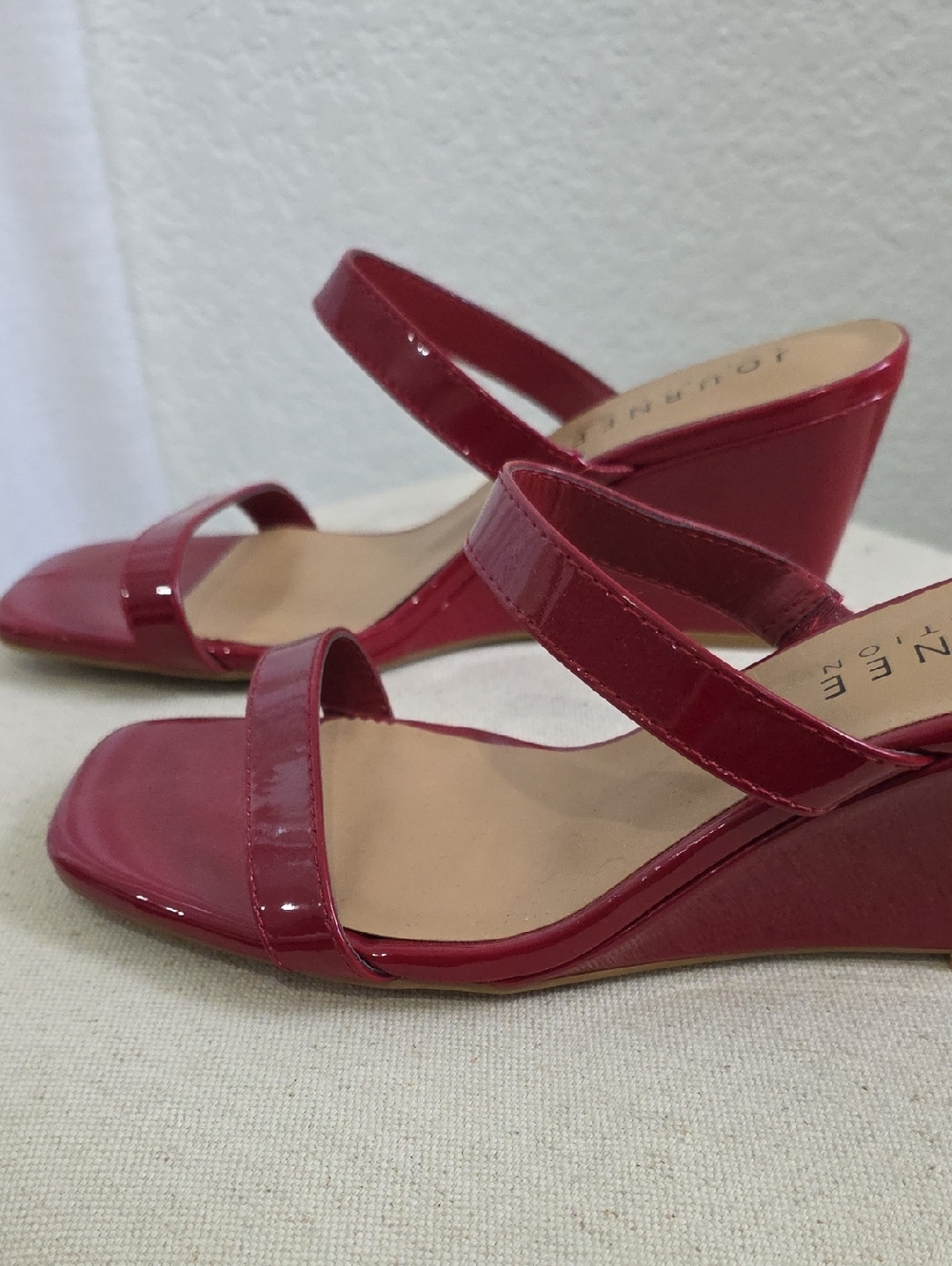 Journey Collection Cherry Red Patent Wedge Sandals Size 8